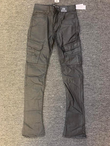 MEN BLACK COATED CARGO STACK PANTS