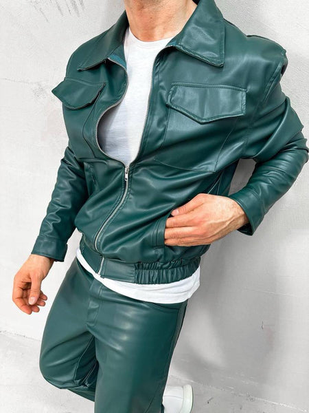 MEN LIGHT GREEN FAUX LEATHER SET