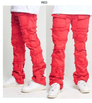 KID'S RED LAYER STACKED DENIM JEANS