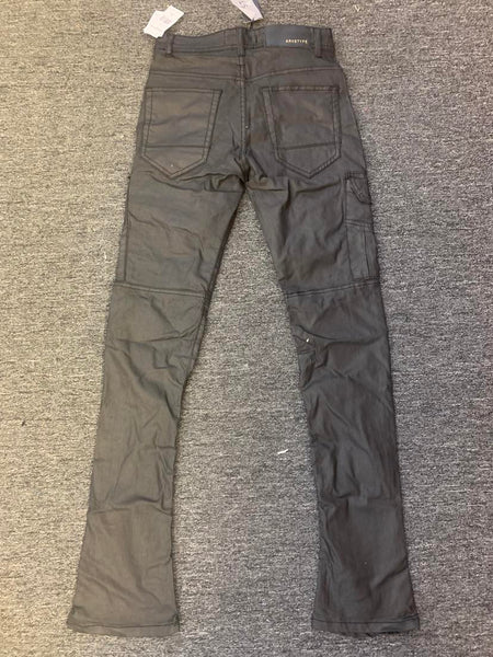 MEN BLACK COATED CARGO STACK PANTS