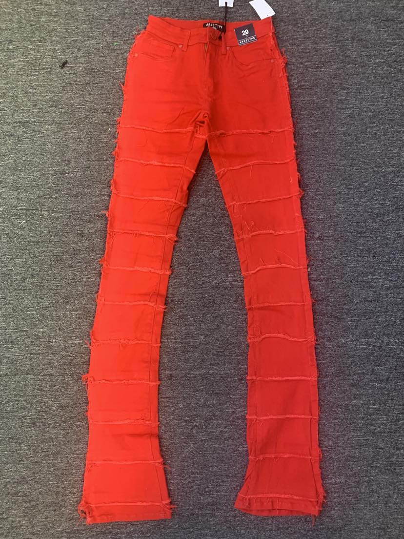 MEN RED SUPER STACK JEANS