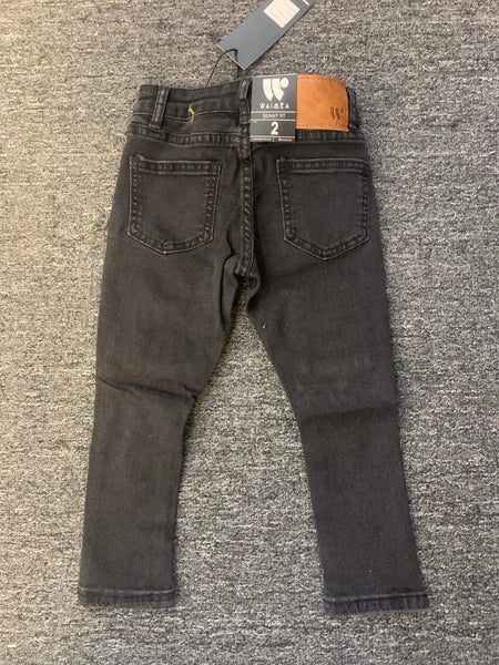 LITTLE KIDS JET BLACK SUPER DESTROYED TWILL PANTS