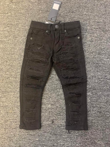 LITTLE KIDS JET BLACK SUPER DESTROYED TWILL PANTS