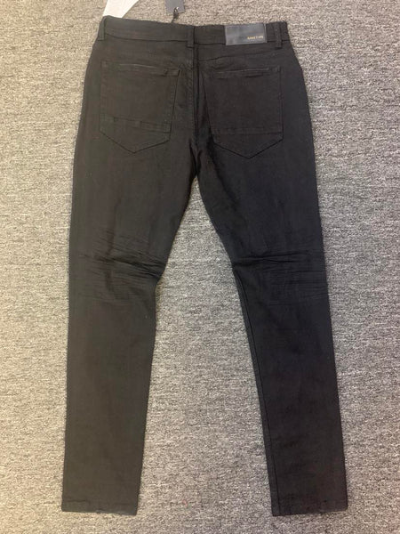 MEN JET BLACK TWILL RIPPED PANTS STRETCH