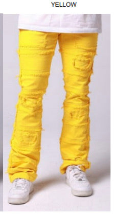 KID'S YELLOW LAYER STACKED DENIM JEANS