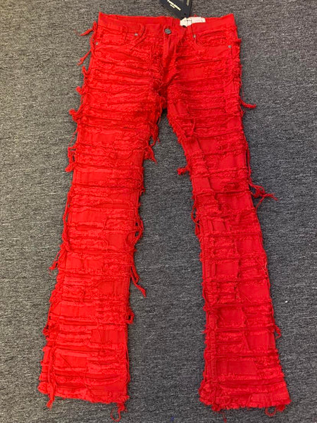 Kids Red Ultimate Frayed Stacked Jeans (Jeans Only)