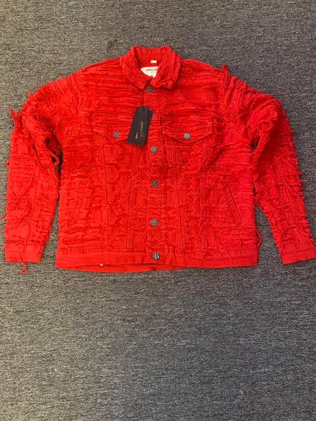 Men Red Ultimate Frayed Stacked Jacket (Jacket Only)