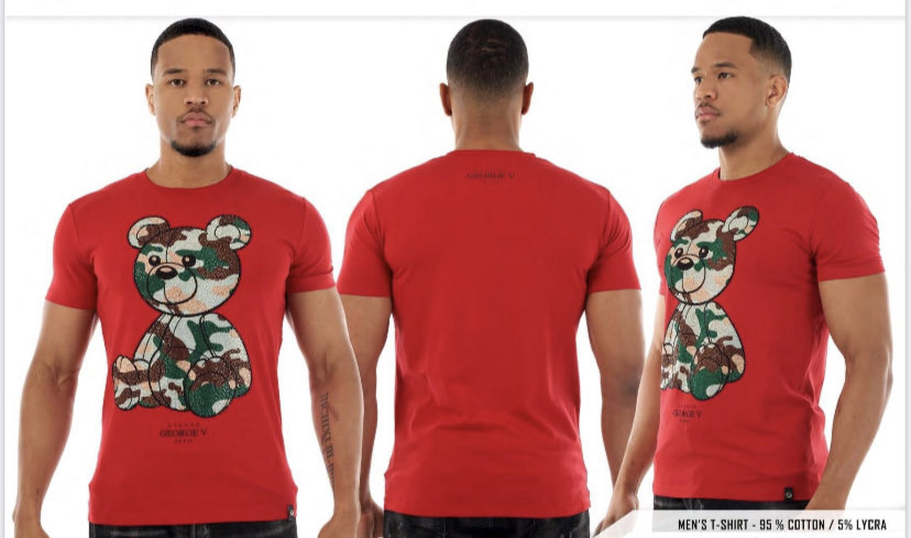 MEN GEORGE V RED CAMO TEDDY BEAR GLITTERY TSHIRT