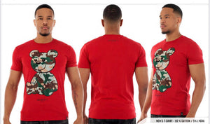 MEN GEORGE V RED CAMO TEDDY BEAR GLITTERY TSHIRT