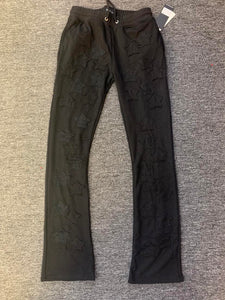 Men Black Stitched in Star Stack Joggers