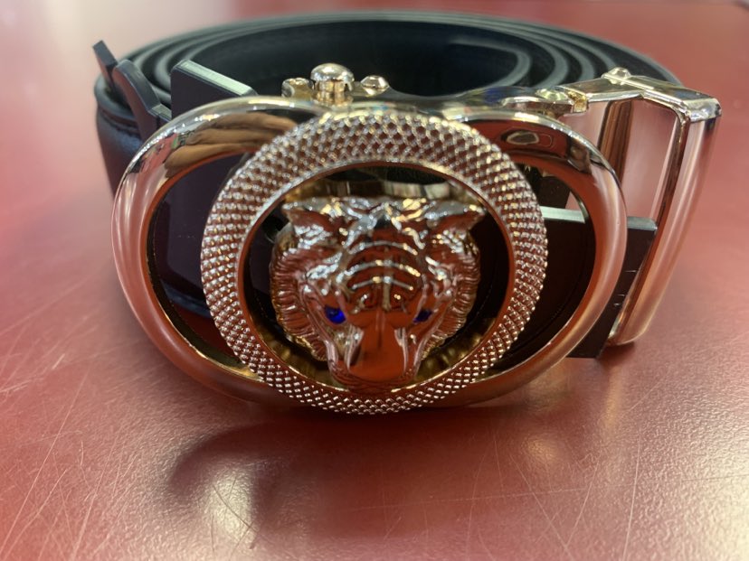 MEN BLACK DOUBLE LOOP TIGER BELTS