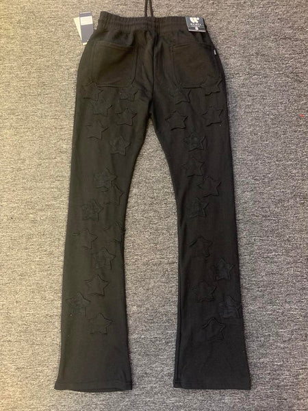 Men Black Stitched in Star Stack Joggers