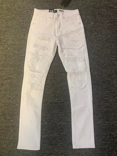 Men White Padded Destroyed Pants