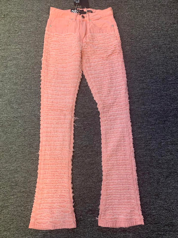 Men Pink Super Destroyed Stack Jeans