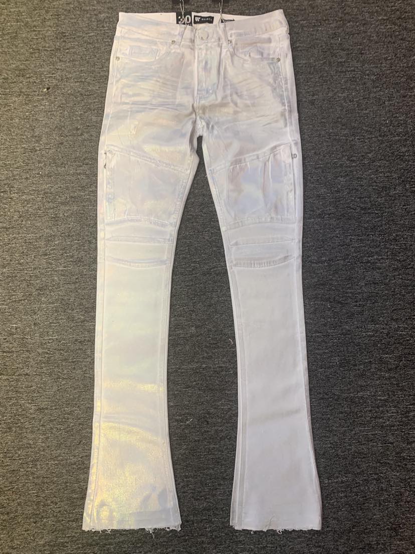 Men White High Gloss Shinny Stack Pants