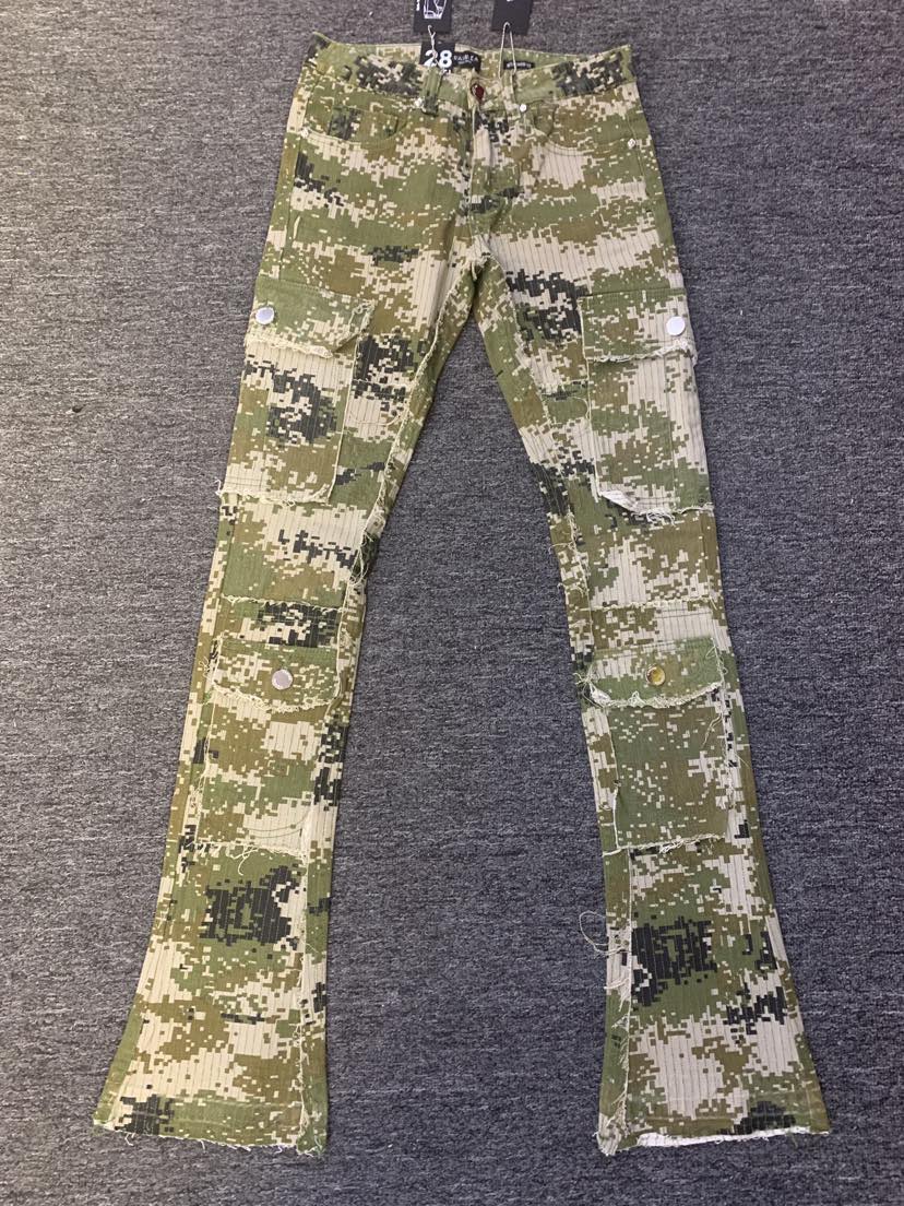 Men's Green Digital Camo Cargo Stack Jeans