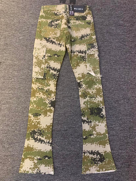 Men's Green Digital Camo Cargo Stack Jeans