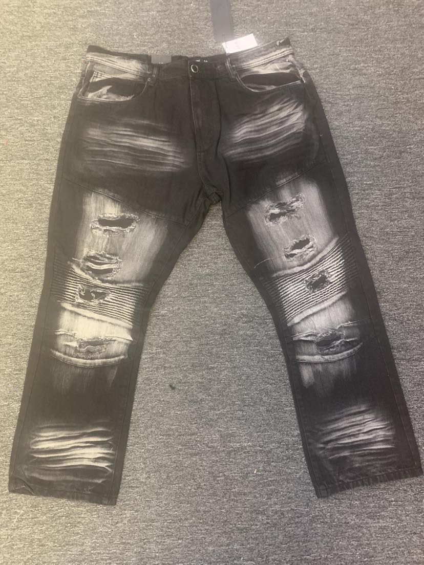 Plus Size Men Black  Ripped Biker Jeans