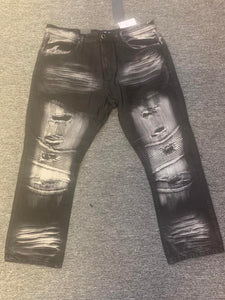 Plus Size Men Black  Ripped Biker Jeans