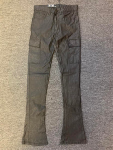 Men Black Wax Coated Cargo Stack Pants