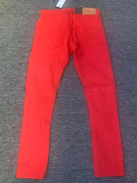 Men Red Core Twill Ripped Stretch Pants