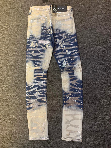 Men Blue/ Silver Stripped Tie Die Jeans