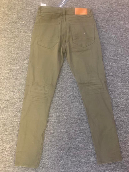 Men Olive Core Twill Ripped Stretch Pants