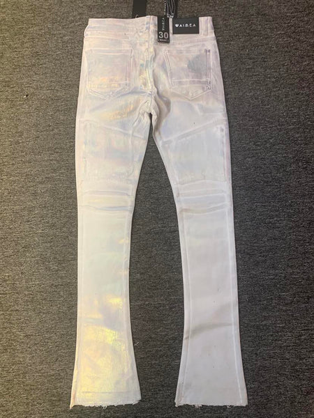 Men White High Gloss Shinny Stack Pants