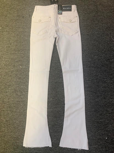 Men All White Heavy Stitching flip back pockets Stack Denim