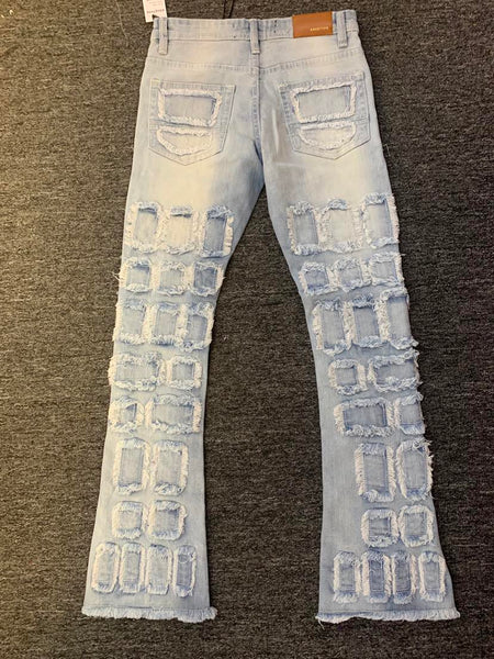 Kids Ice Blue (Adam) Allover Block Stacked Twill Pants