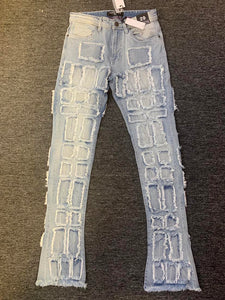 Men Ice Blue (Adam) Allover Block Stacked Jeans