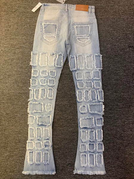 Men Ice Blue (Adam) Allover Block Stacked Jeans