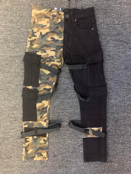 Kids Cargo Strap Camo/ Black Twill Pants