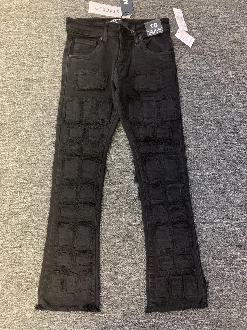 Kids Black (Adam) Allover Block Stacked Twill Pants