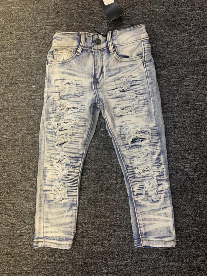 LITTLE KIDS BLEACH WASH SUPER DESTROYED TWILL PANTS