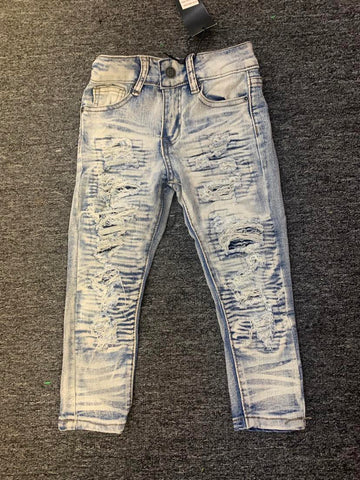 LITTLE KIDS BLEACH WASH SUPER DESTROYED TWILL PANTS