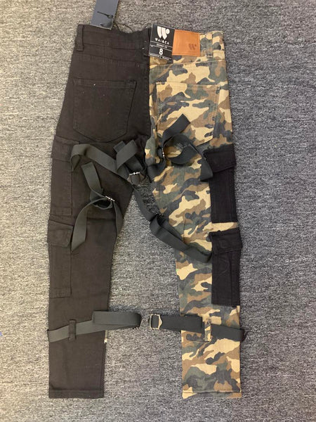 Kids Cargo Strap Camo/ Black Twill Pants