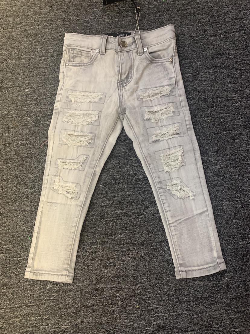 LITTLE KIDS GREY DESTROED BLOCK JEANS