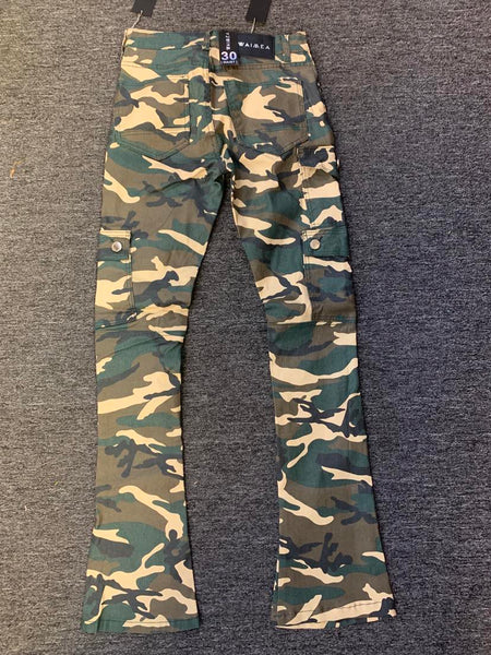 Men Camo Wax Cargo Stack Pants