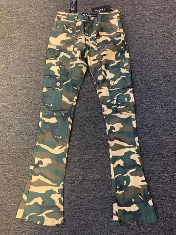 Men Camo Wax Cargo Stack Pants