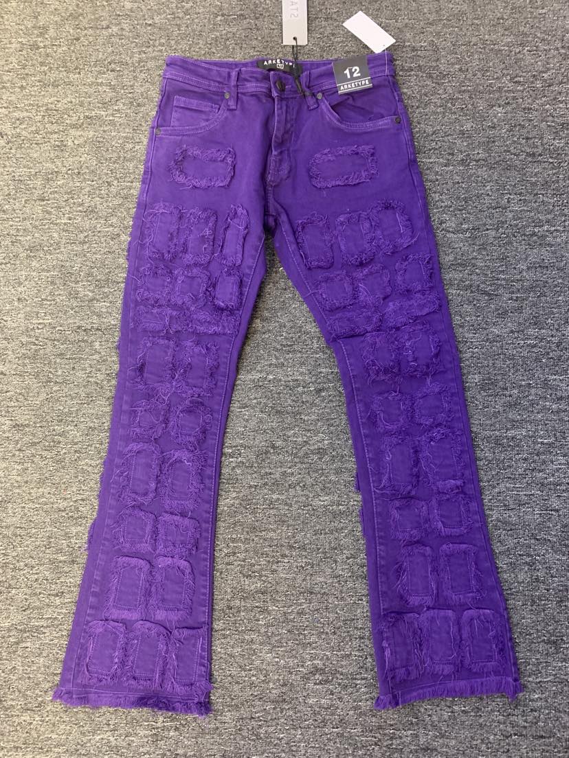 Kids Purple (Adam) Allover Block Stacked Twill Pants