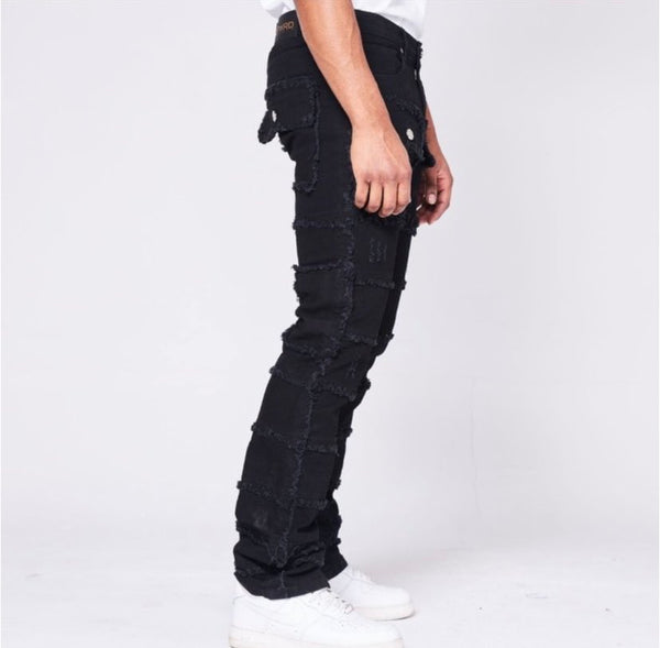 Little Kid's Jet Black Patchwork True Stacked Denim Jean