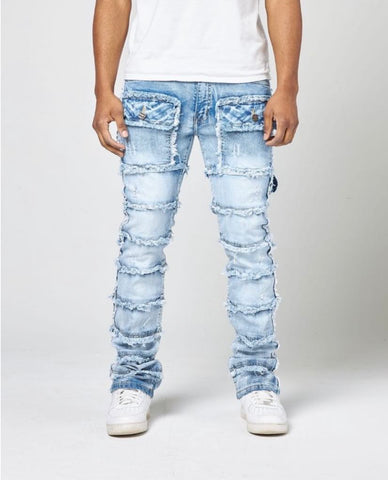 Kid's Ice Blue Patchwork True Stacked Denim Jeans