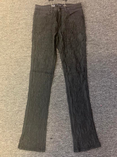 Men Black/ Black Wrinkle Affect Stack Pants