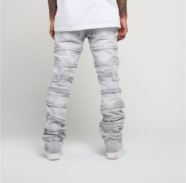 Little Kid's Grey Patchwork True Stacked Denim Jean