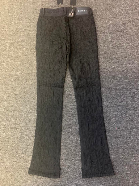 Men Black/ Black Wrinkle Affect Stack Pants