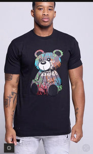 Kids Black Applique / Embroidery Graffiti Bear T-shirt