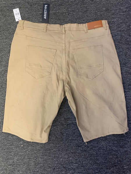 Men Plus Size Lt Khaki Twill Ripped Shorts