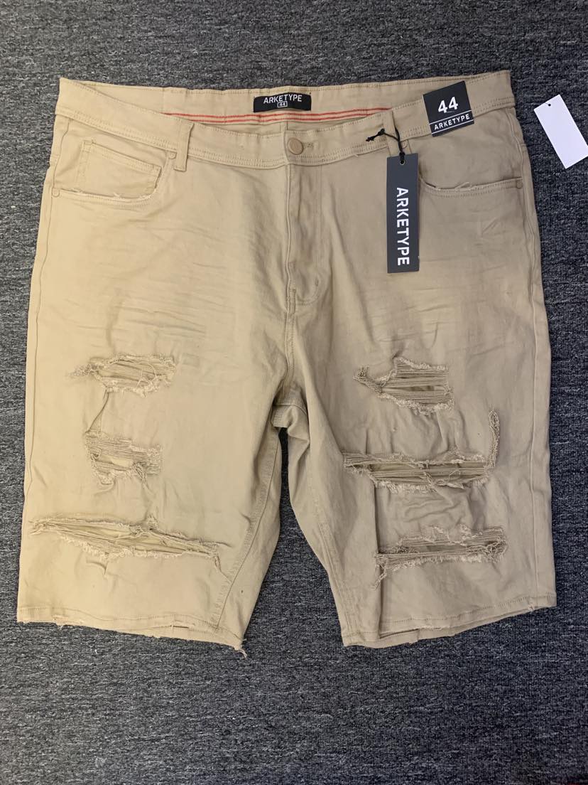 Men Plus Size Lt Khaki Twill Ripped Shorts