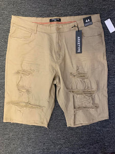 Men Plus Size Lt Khaki Twill Ripped Shorts